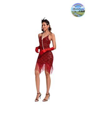 1920s Flapper Sequin Dress Bodycon Mini with Accessories Gatsby Party Set